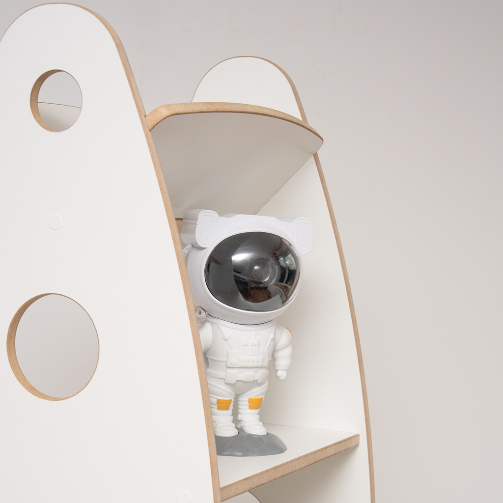 MAMOI® Children’s rocket-shaped bookshelf, wooden Montessori bookcase, kids book and toy organizer, shelf for children’s room, 100% ECO, Made in EU