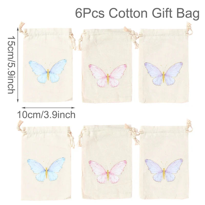 Set of 6 cotton canvas bags with multi-variant animals