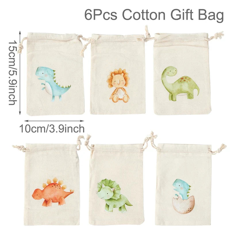 Set of 6 cotton canvas bags with multi-variant animals