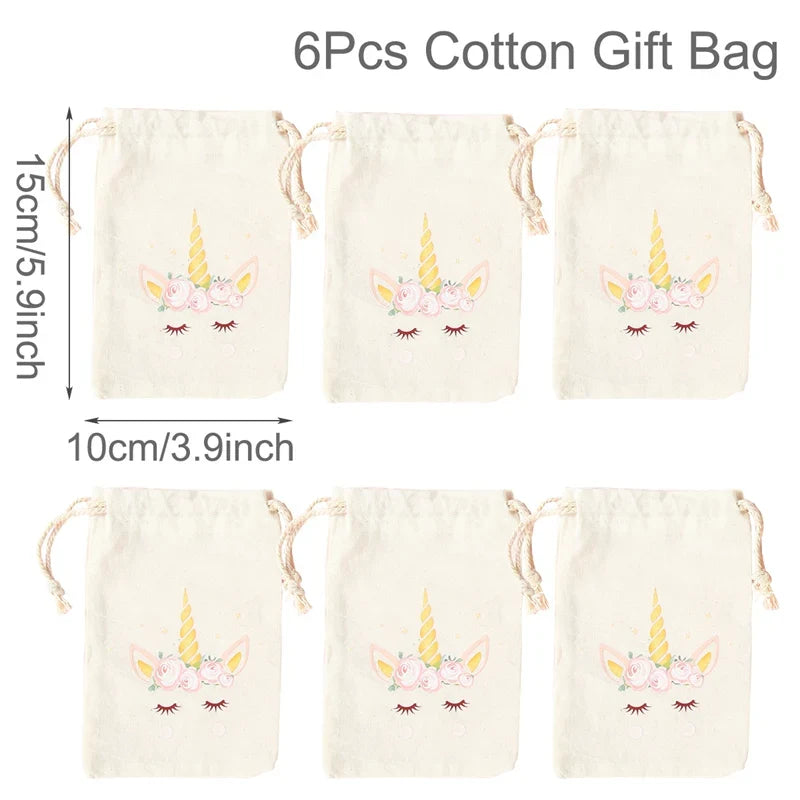 Set of 6 cotton canvas bags with multi-variant animals